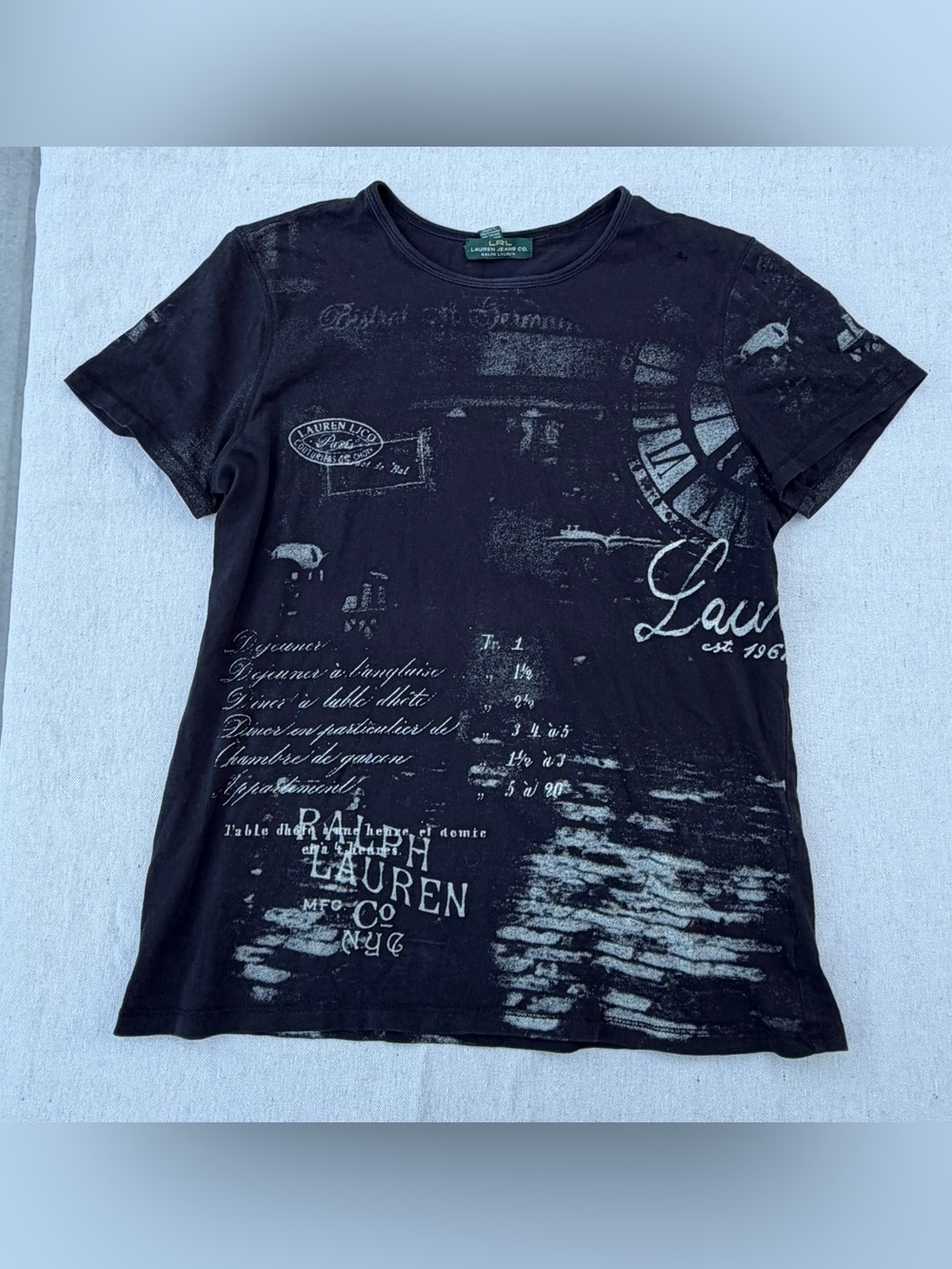 LRL Lauren Ralph Lauren Black Graphic Tee, Streetwear Grunge